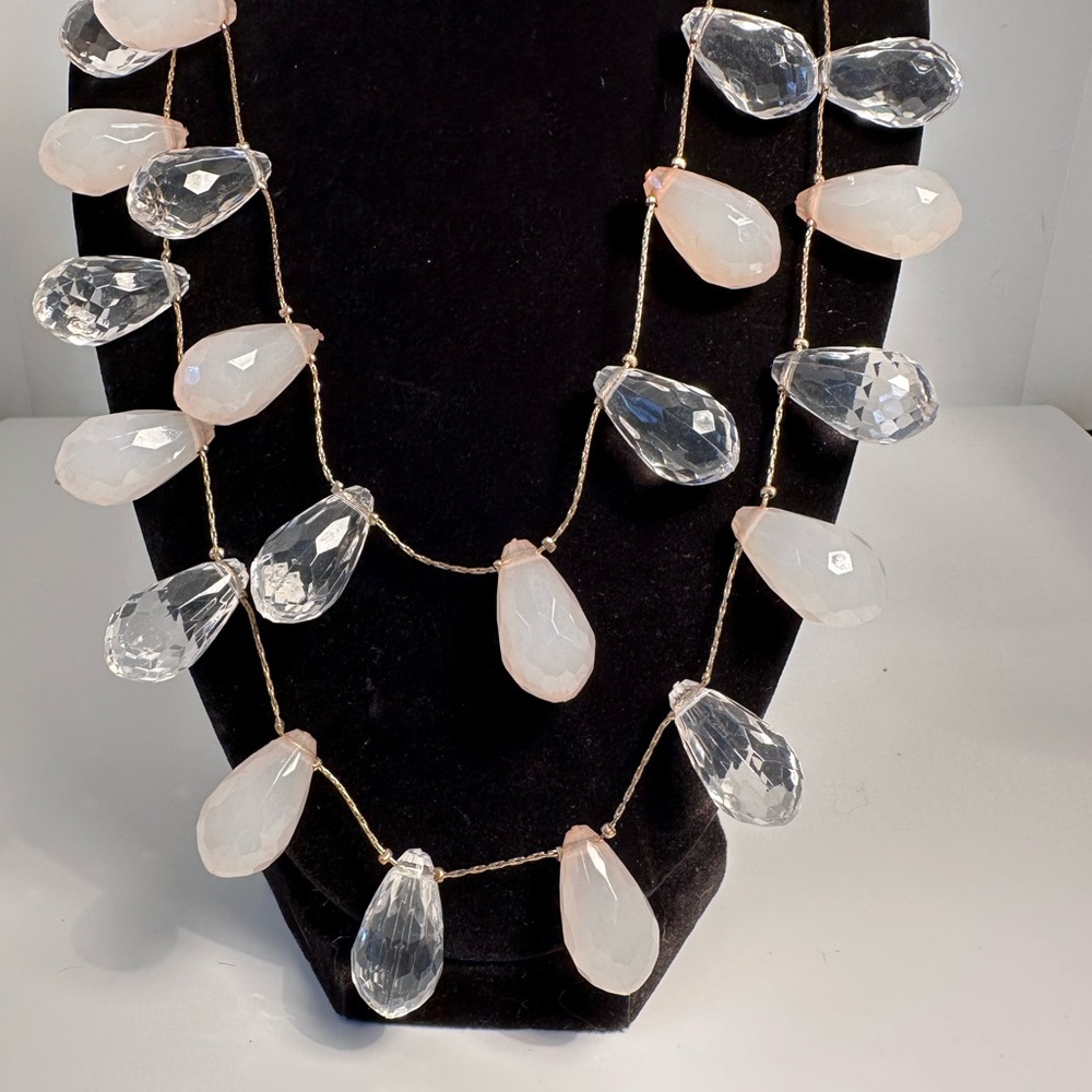 Elegant Pink and Clear Teardrop Necklace